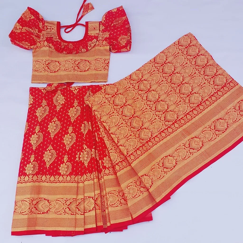 বাচ্চাদের সফট রানী কাতান রেডি শাড়ি - TM7
