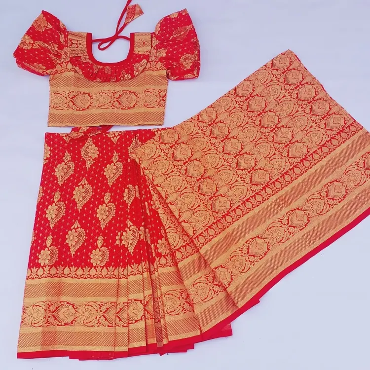 বাচ্চাদের সফট রানী কাতান রেডি শাড়ি - TM7